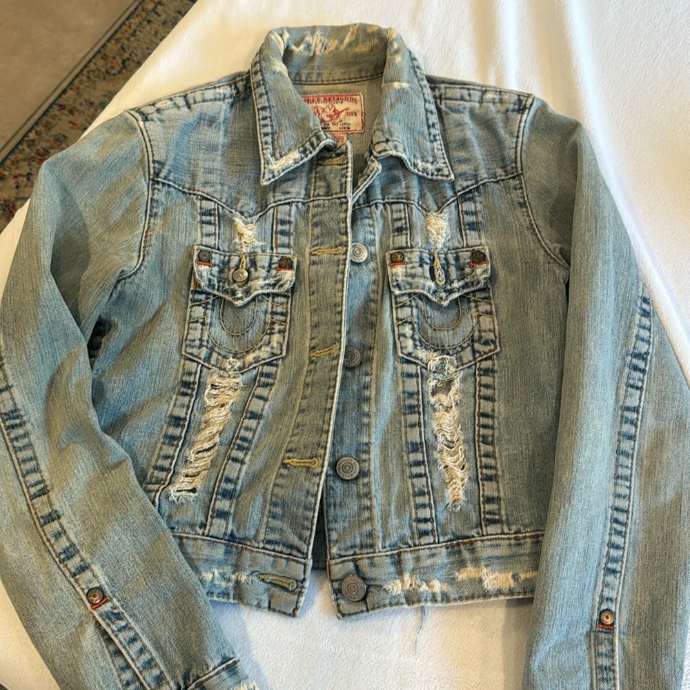 Vintage True Religion distressed denim jacket.